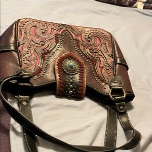 Montana West Brown and Pink Embroidered Shoulder Bag